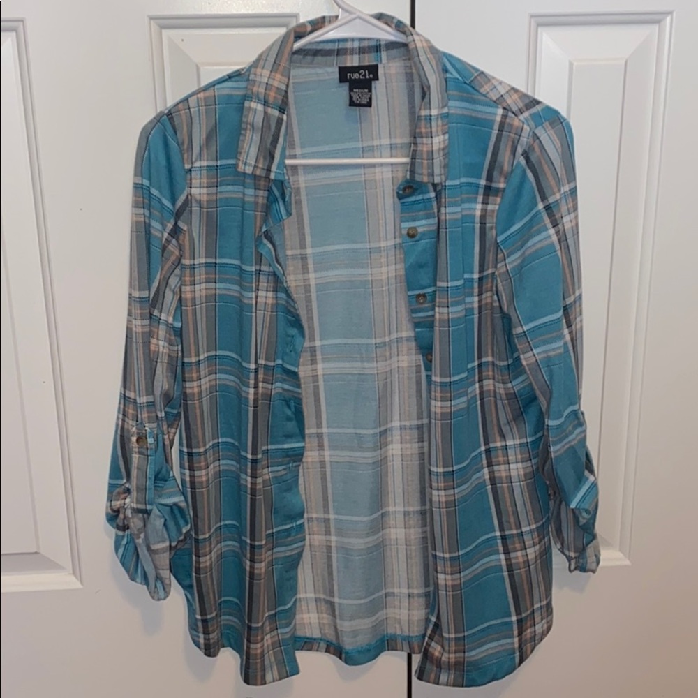 Blue and light pink flannel